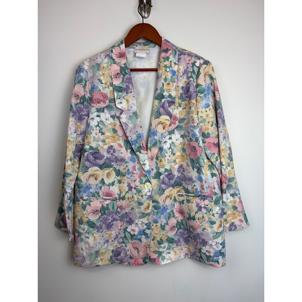 Jaclyn Smith Floral Oversized Blazer 10 Watercolor Vintage 90s Pastel Lined